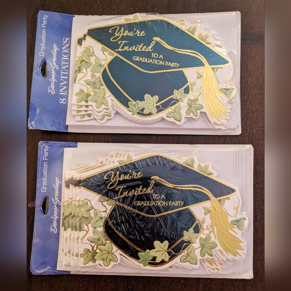 VTG Graduation Party Designer Greetings Gold Foil Black Tassel Cap Invitations